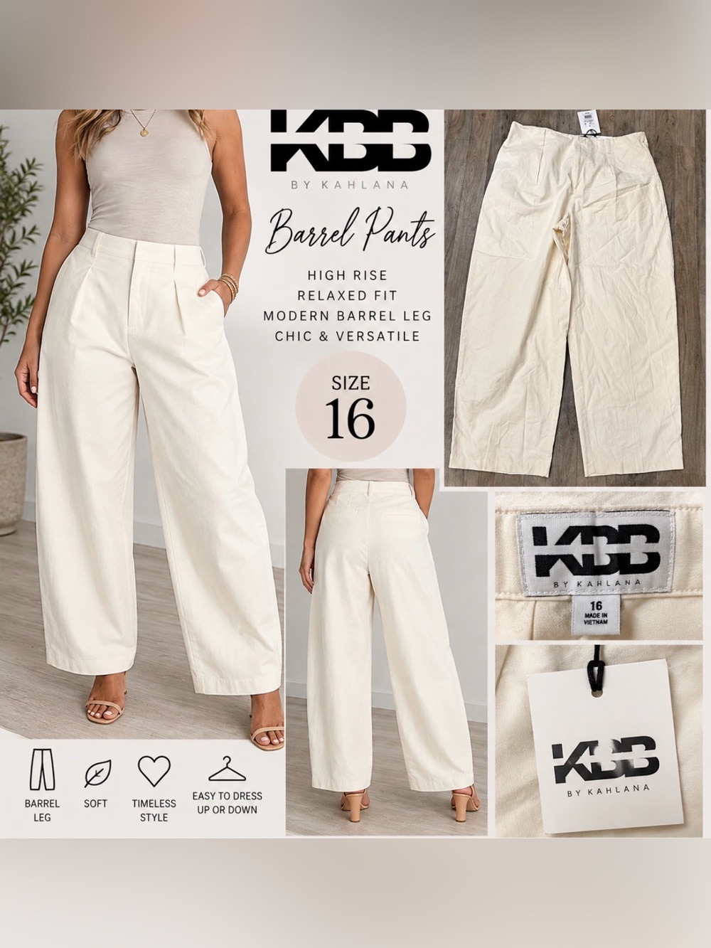 KBB by Kahlana Cream Barrel Pants Size 16 NWT